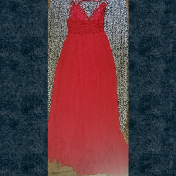Free People FP ONE Adella Crochet lace gauzy maxi midi dress summer strappy red - Picture 13 of 16